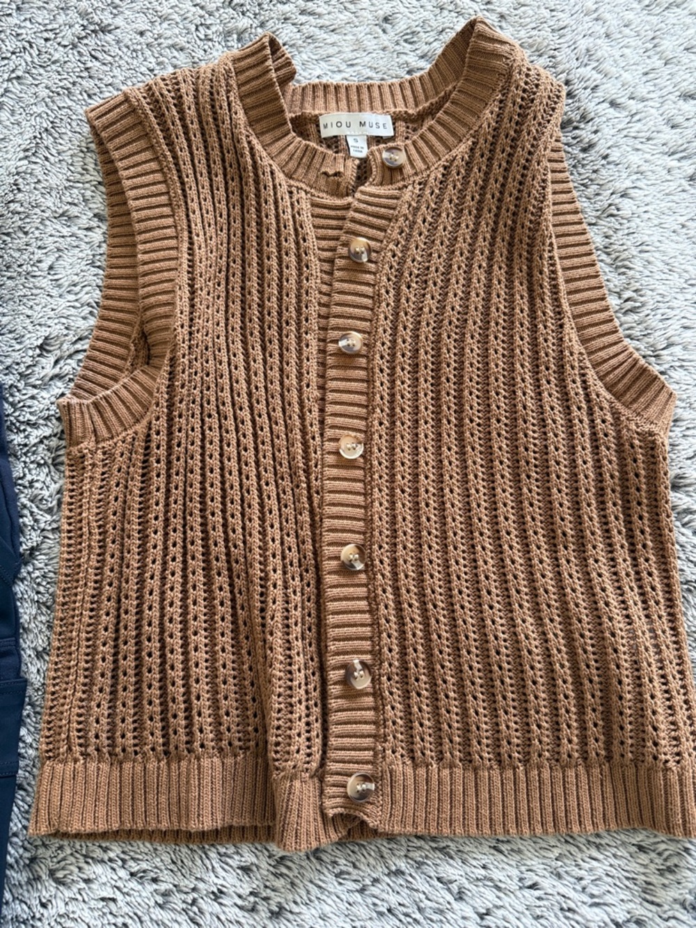 Mio Muse Women's Tan Knit Button-Up Sleeveless Cardigan Vest